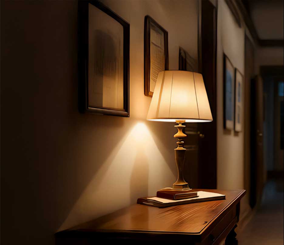 A lamp on a desk