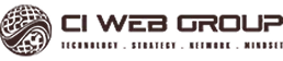 CI Web Group logo with stylized globe-like design in black and white