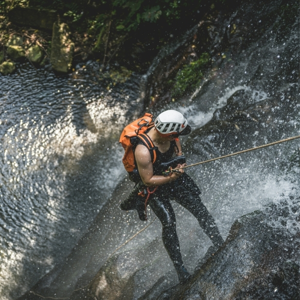 Canyoning near Combloux, between waterfalls, rocks and Alpine whitewater.