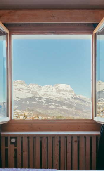 Mountain views from the window of the Premium Double Room at Caprice des Neiges.