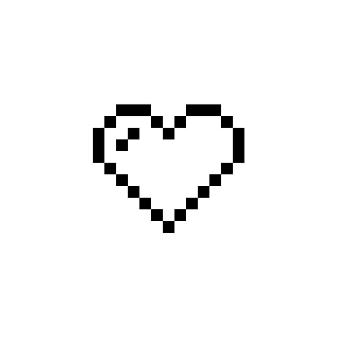 Animated pixel art of a heart shape pulsing in and out to represent beating.

