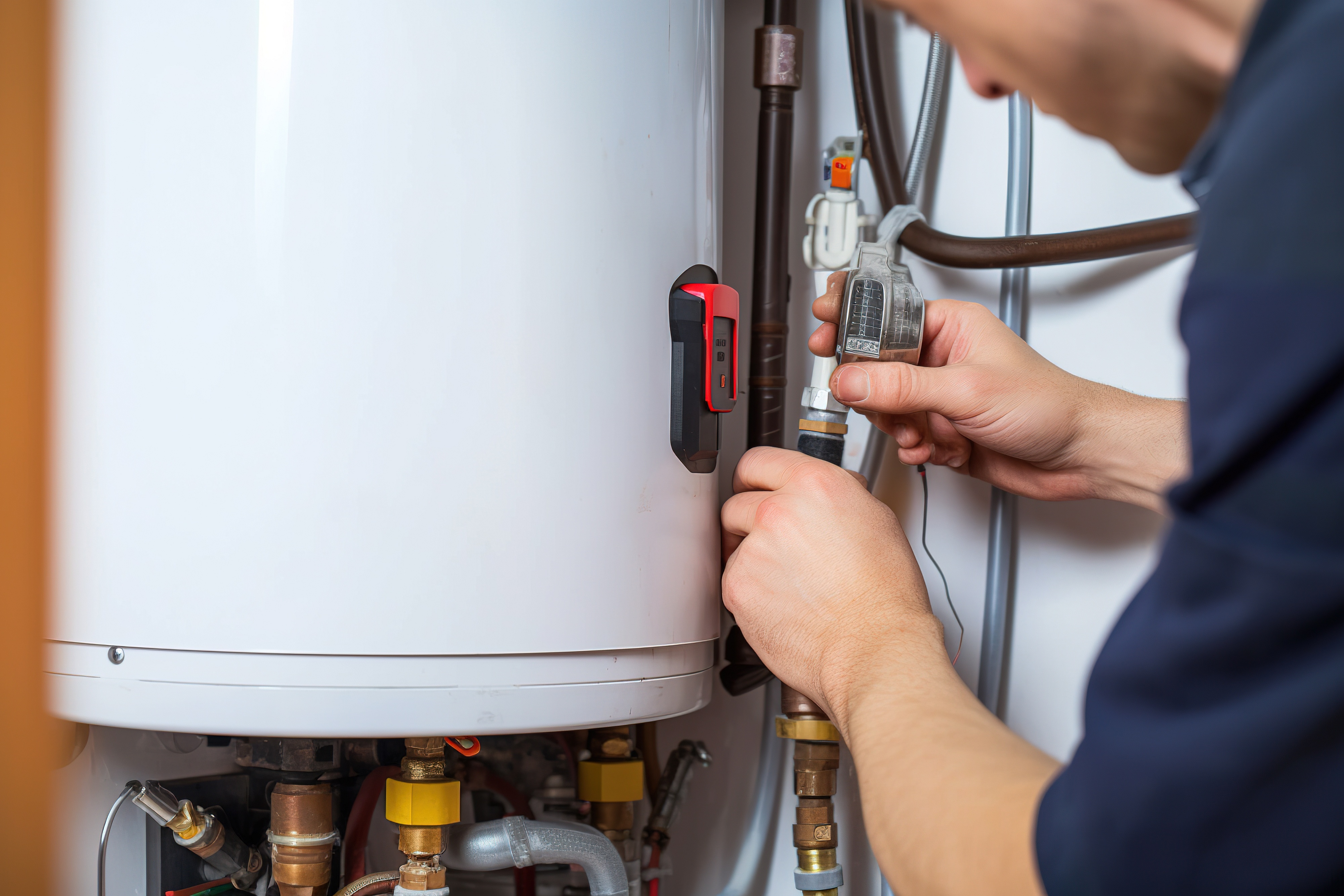 Plumber replacing a water heater