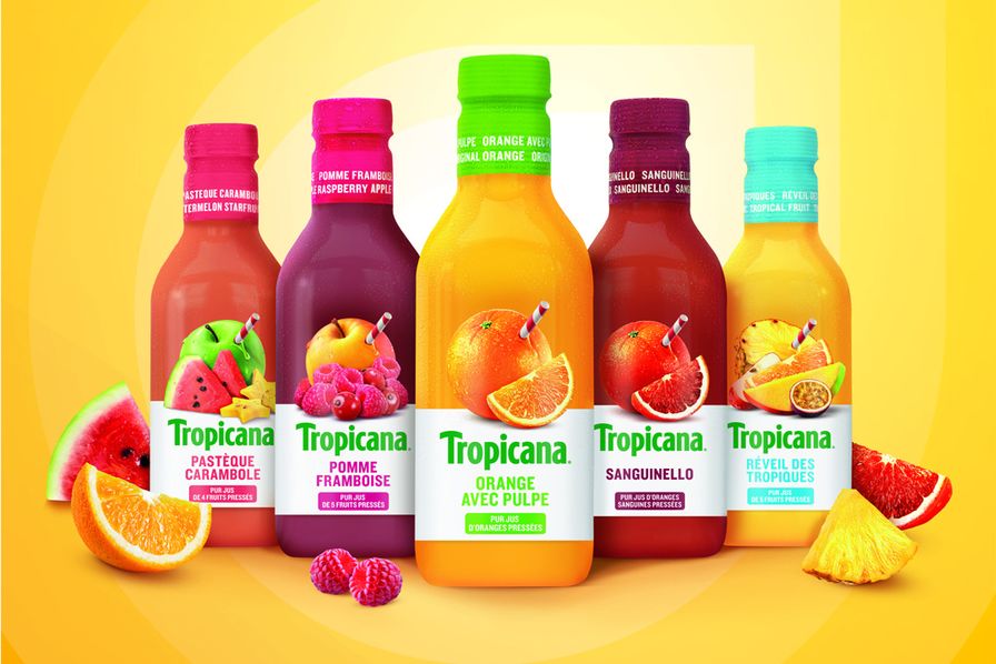 Illustration qui présente l'intégralité de la gamme de jus de Tropicana afin d'illustrer le fait que la marque essaie de se diversifer et d'innover