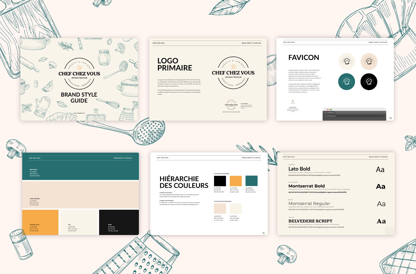 Exemple d'une identité de marque avec l'identité graphique d'un traiteur afin d'illustrer un article qui aborde la différence entre identité de marque et image de marque