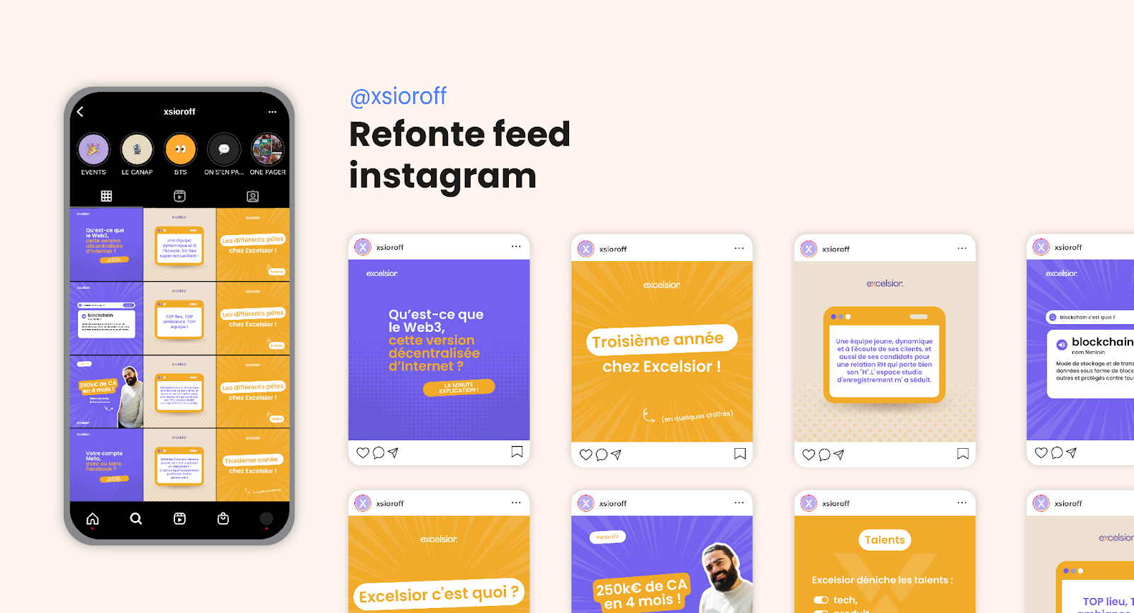 Exemple d'un feed instagram pour montrer l'importance de faire vivre sa marque et créer des contenus graphiques pour générer une image de marque positive