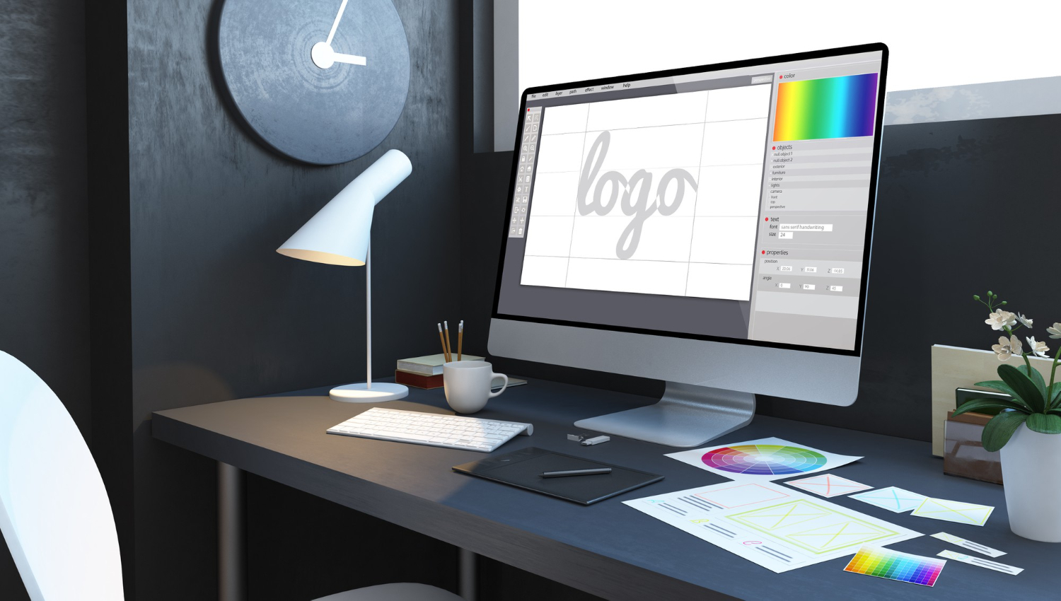 logiciel-creation-graphique mac allumé sur un logiciel de création graphique