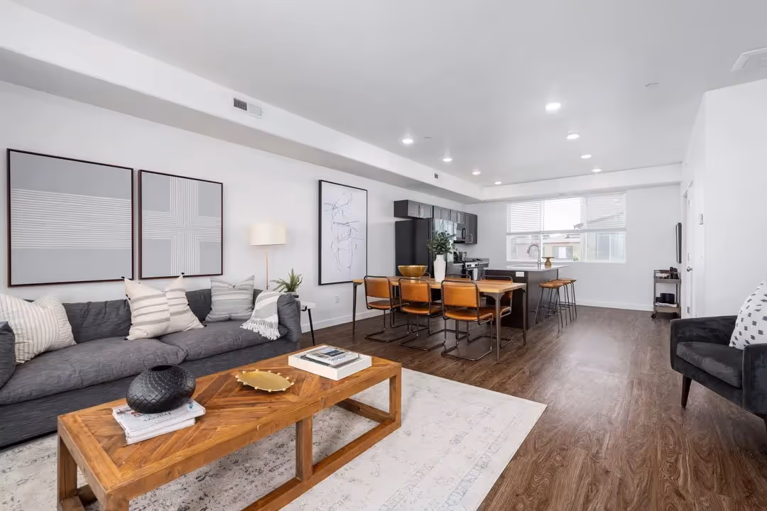 Kitchen, Living, and Dining Area