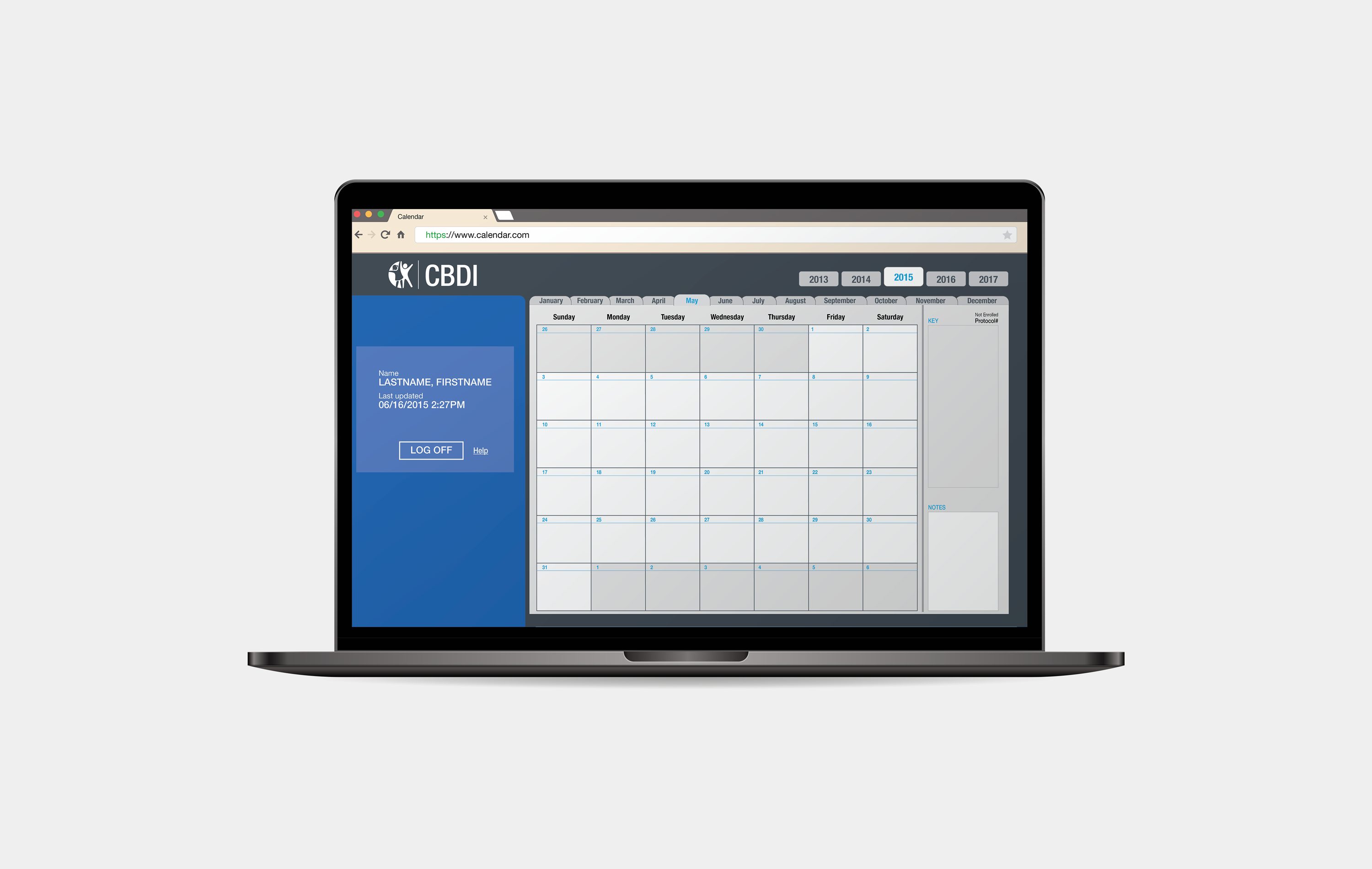 The digital treatment calendar on a laptop