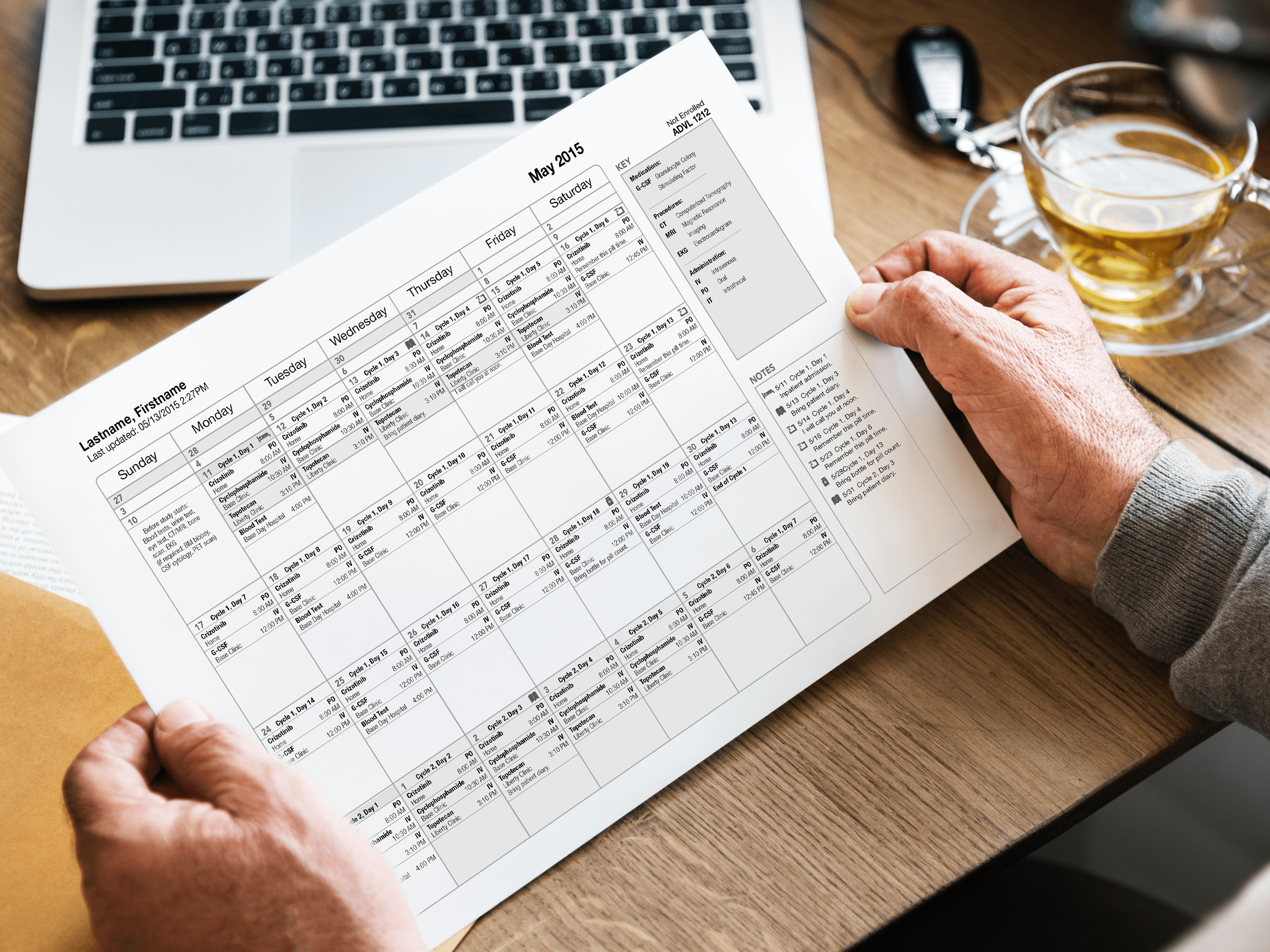 The paper version of the treatment calendar