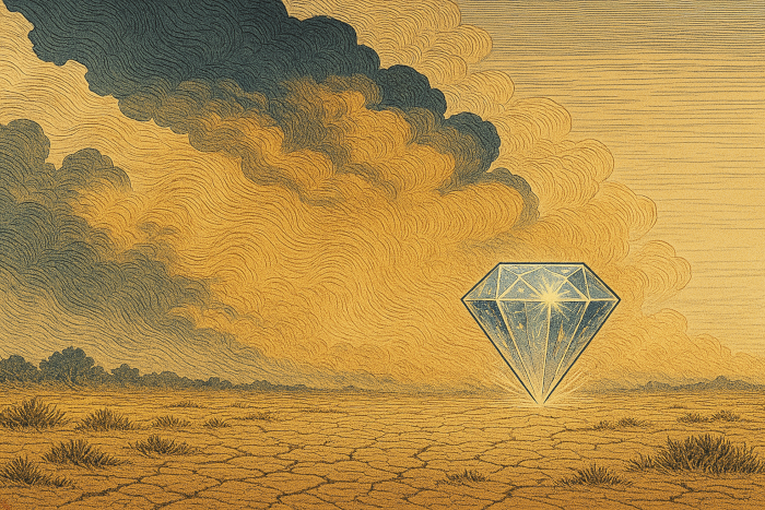 Gem on the horizon amidst dust and smoke