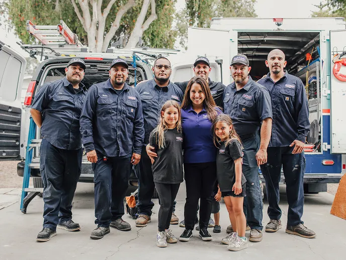 Team members and service van