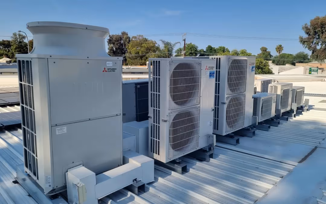 A picture of multiple commercial AC Installed