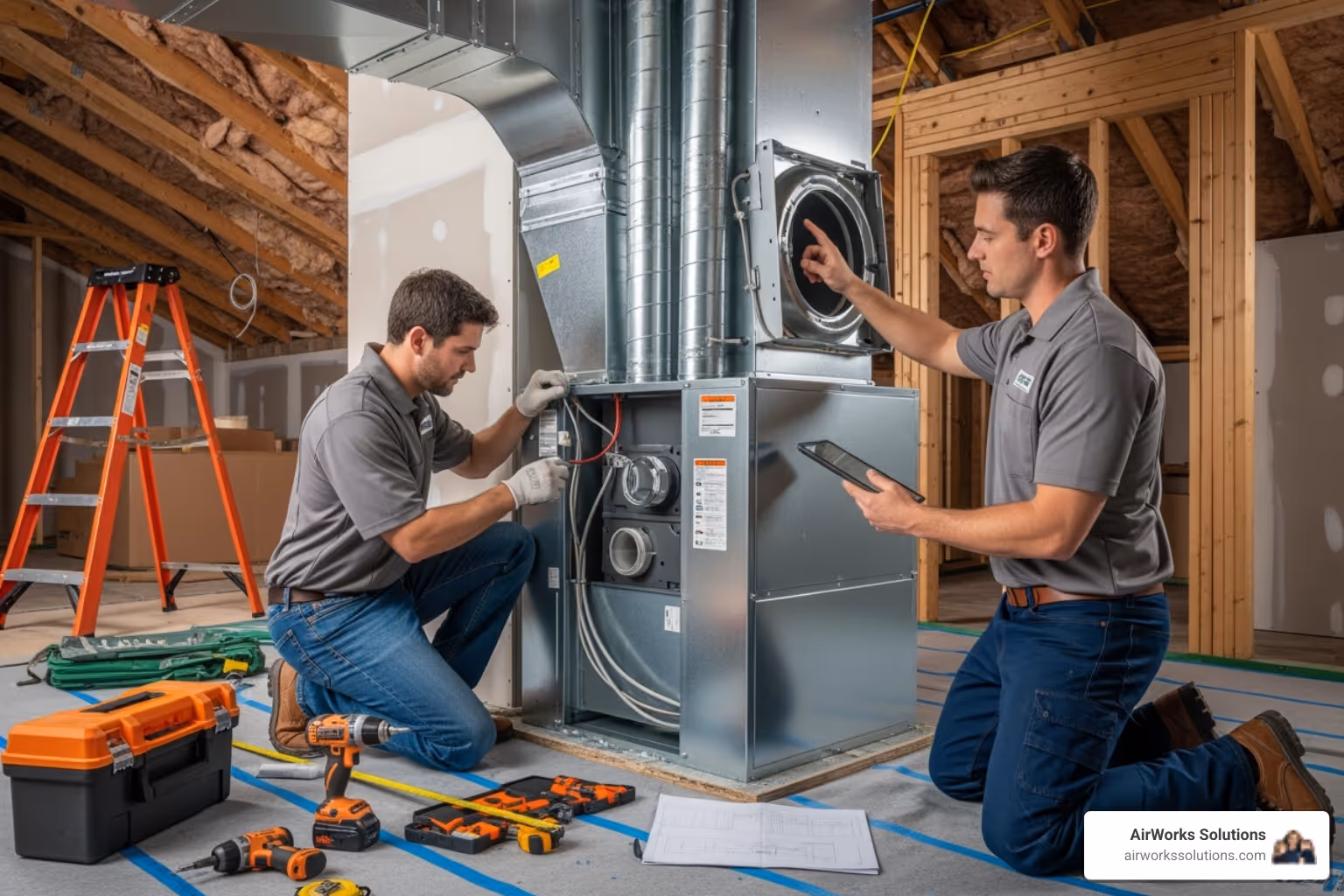 Technicians professionally installing an indoor air handler - ac installation in Camarillo