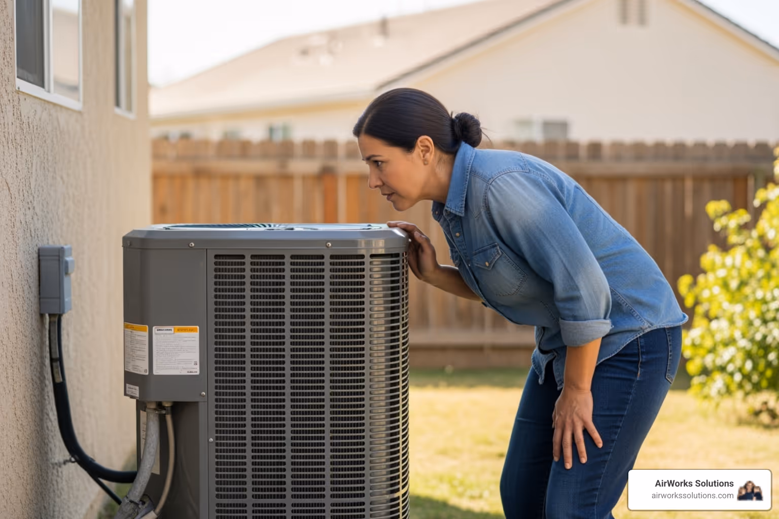 Homeowner listening to noisy outdoor AC unit - hvac repair roseville ca