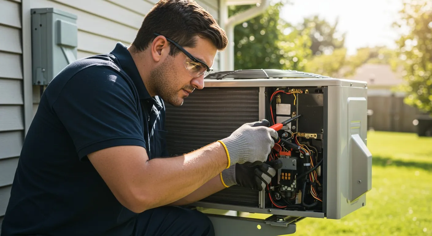 Man fixing a mini-split AC.