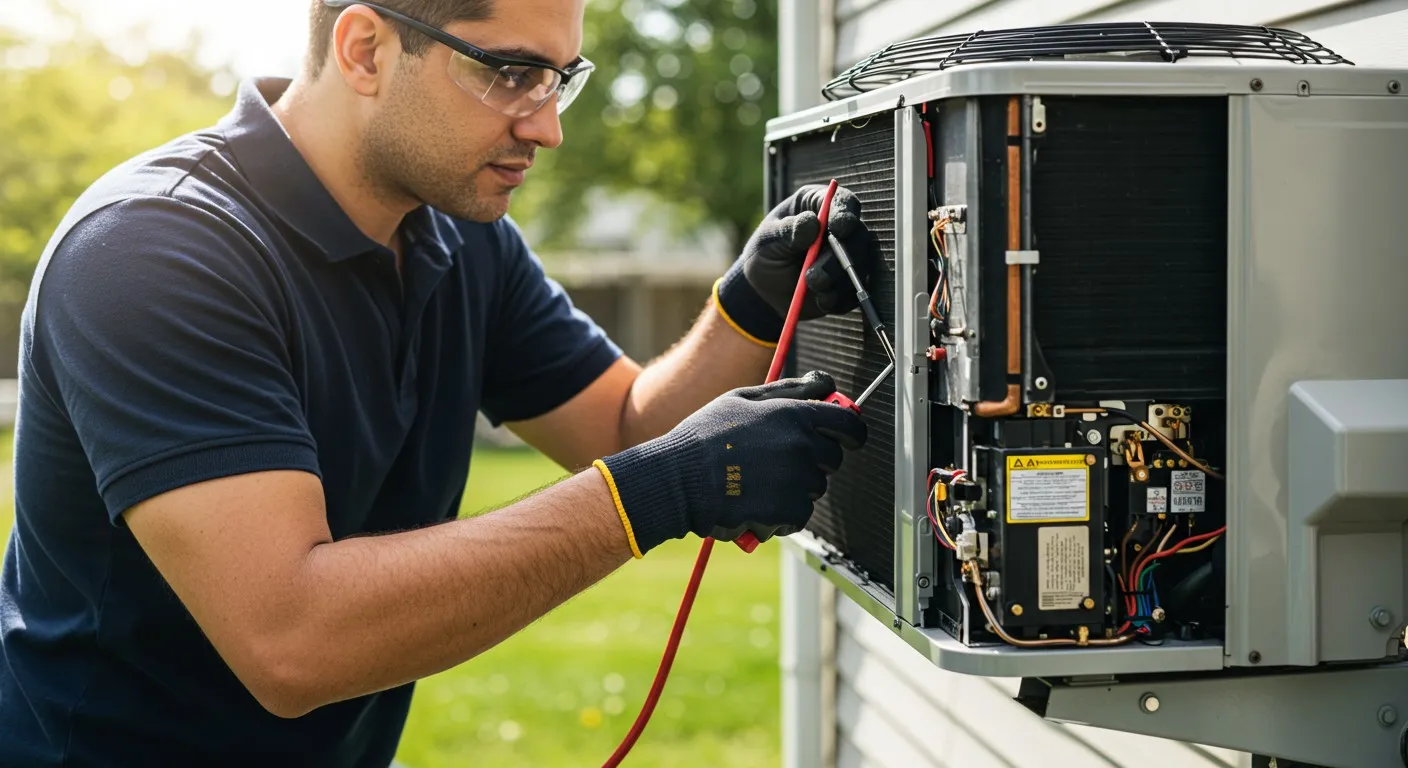 Man fixing a mini-split AC.
