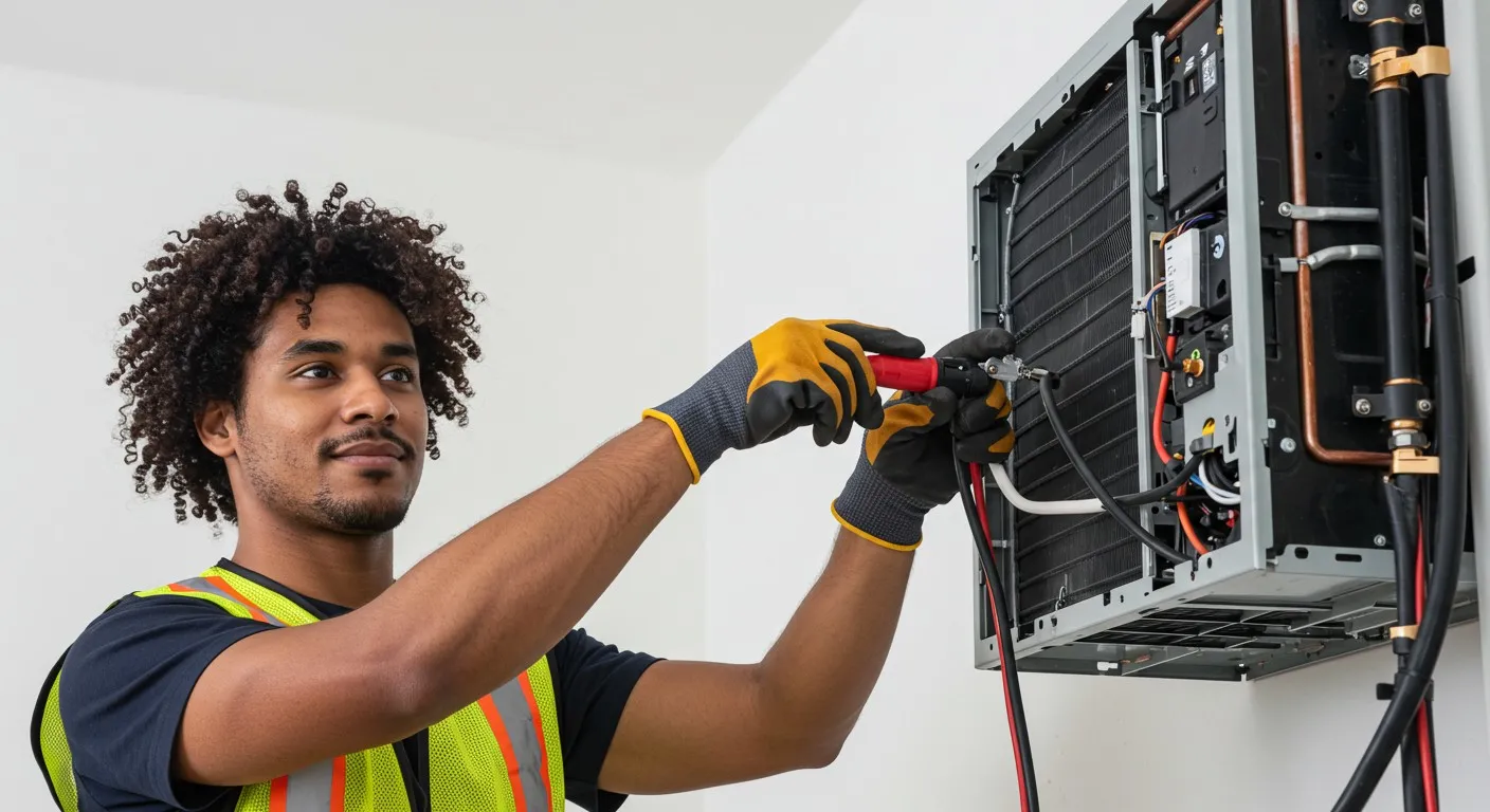 Man replacing a mini-split AC.