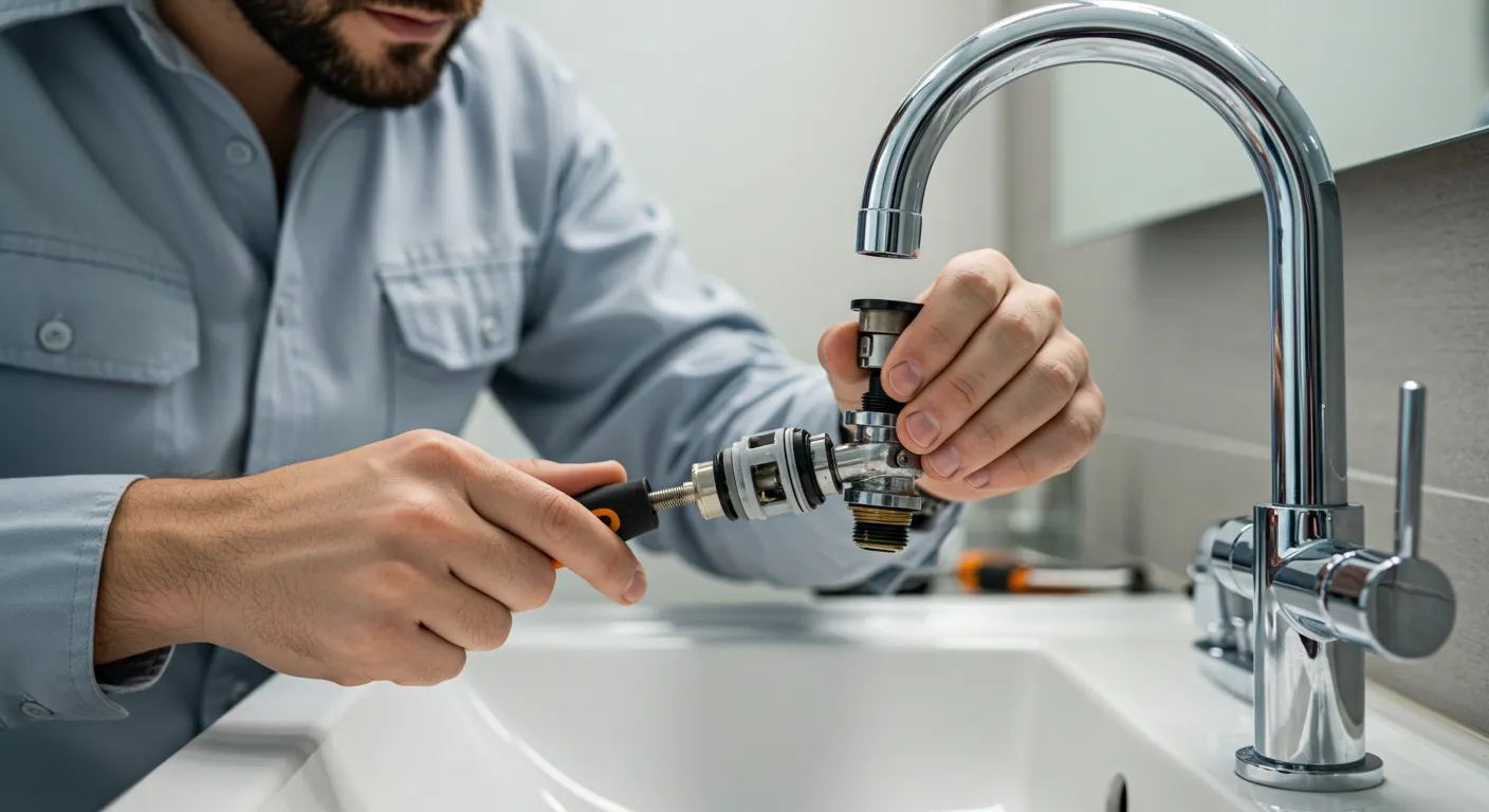 Man replacing parts of faucet.