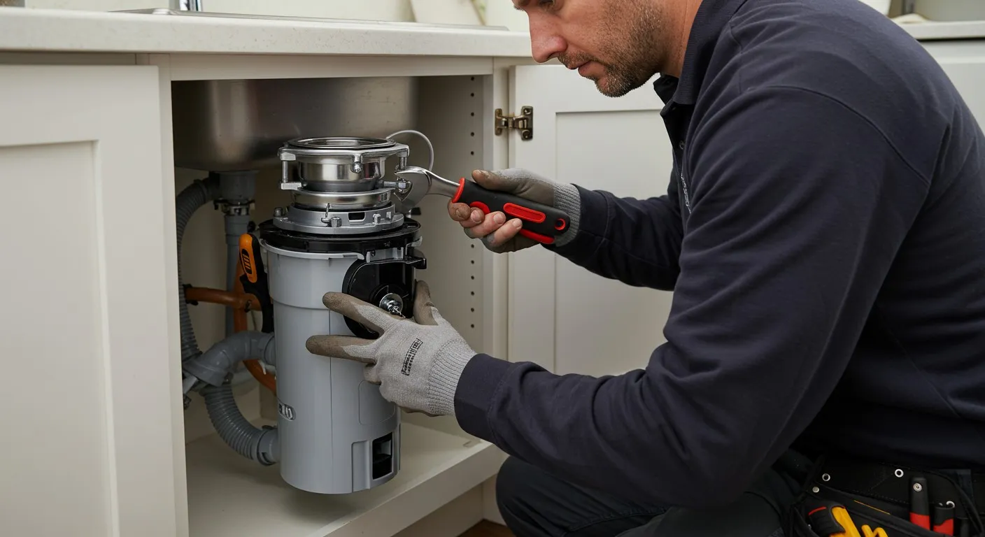 Man repairing a garbage disposal.
