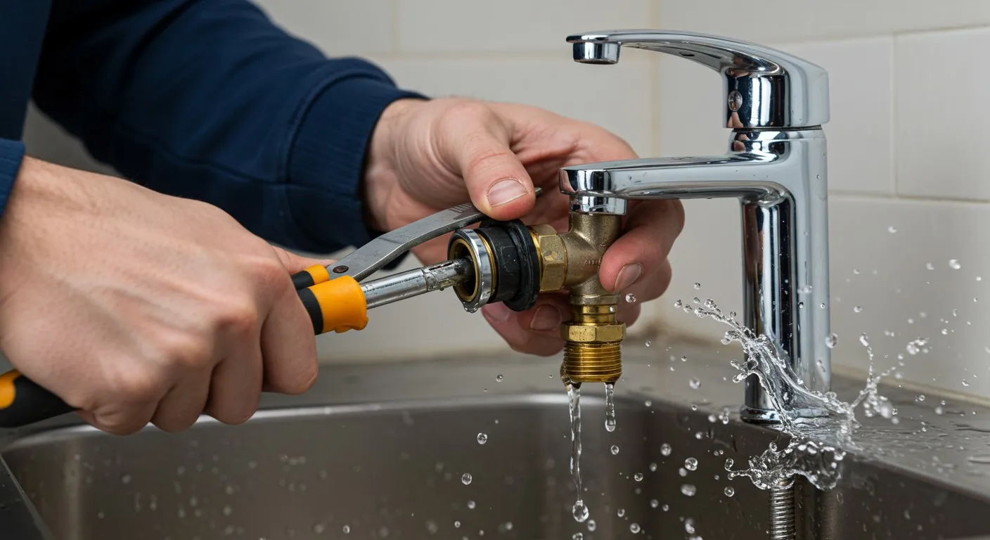 A person repairing a leaking faucet.