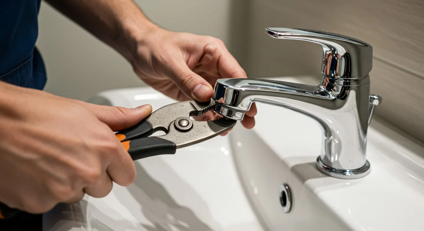 A person installing a bathroom faucet.