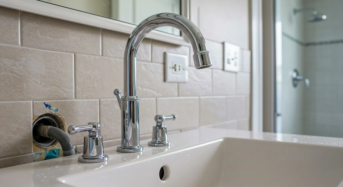 A newly installed bathroom faucet.