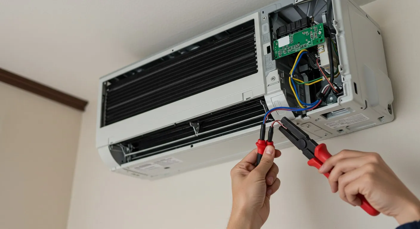 A technician installing a mini split AC.