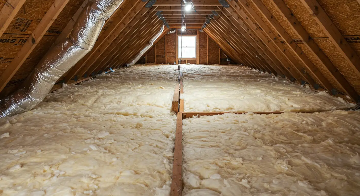 Attic with new batt insulation.