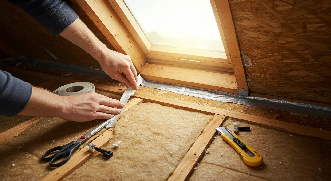 A person sealing attic insulation.