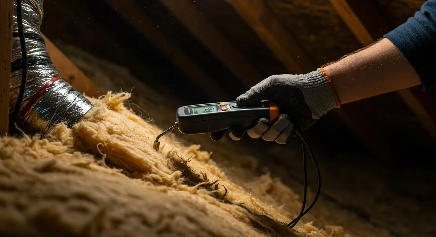 A technician inspecting insulation with a thermal camera.