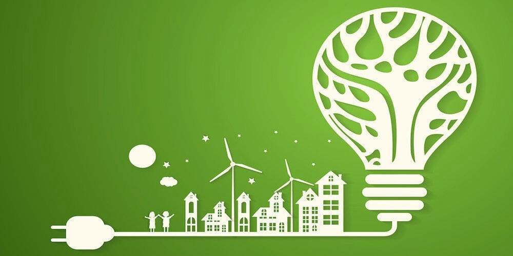 Green cityscape powered by clean energy.