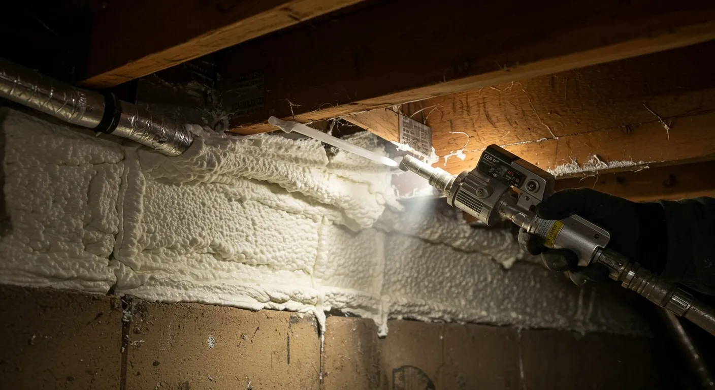 A person spraying foam insulation.