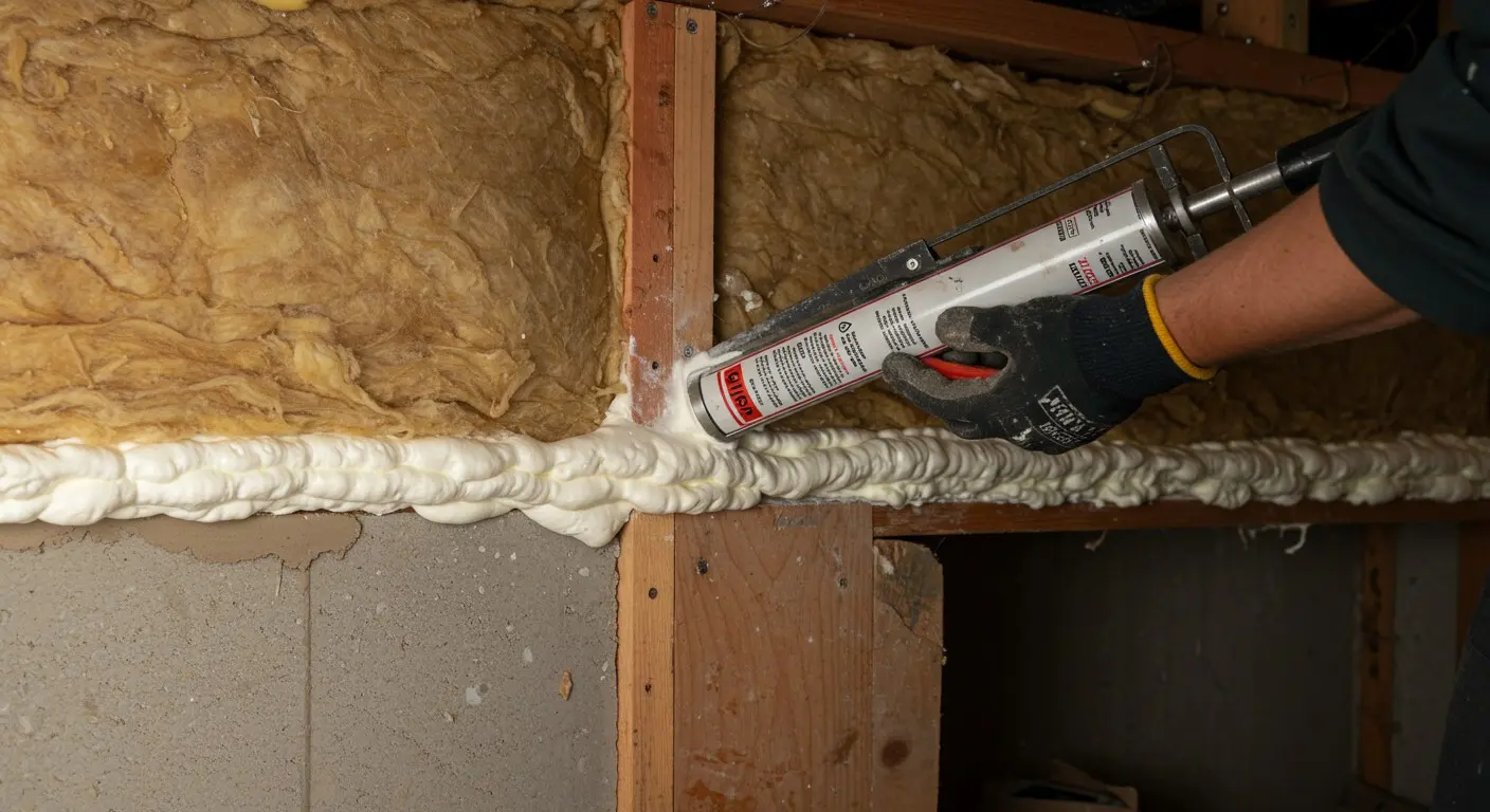 A person sealing wall insulation.