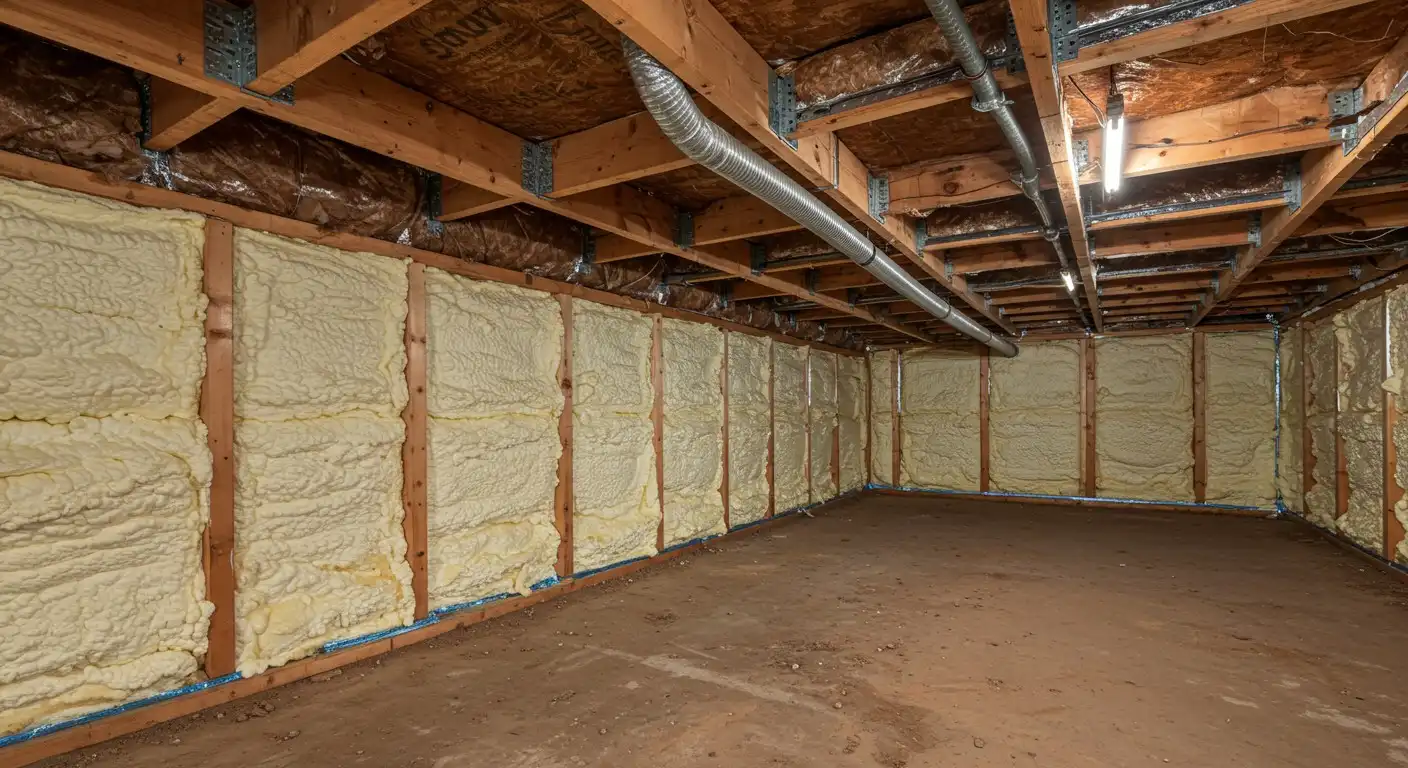 A newly insulated basement or crawlspace.