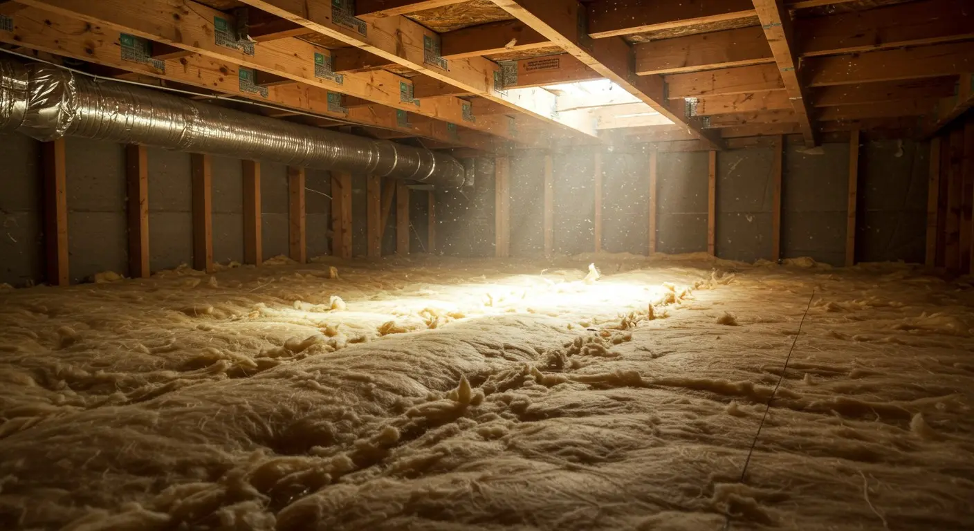 Insulated basement floor and ceiling.