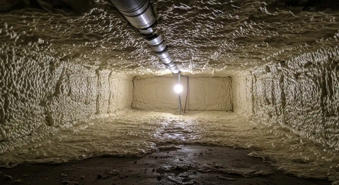 A room insulated with spray foam.