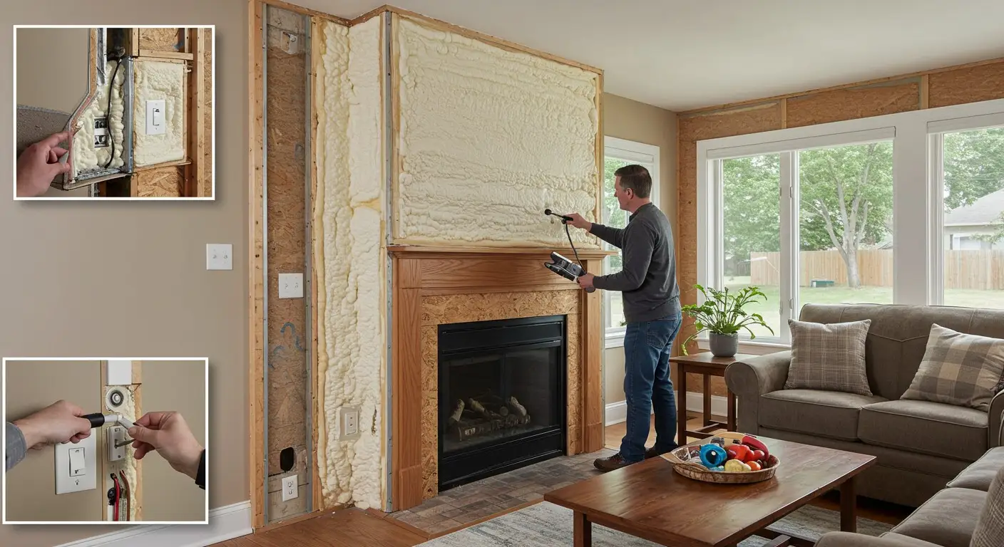 Insulation professional checking newly installed foam.
