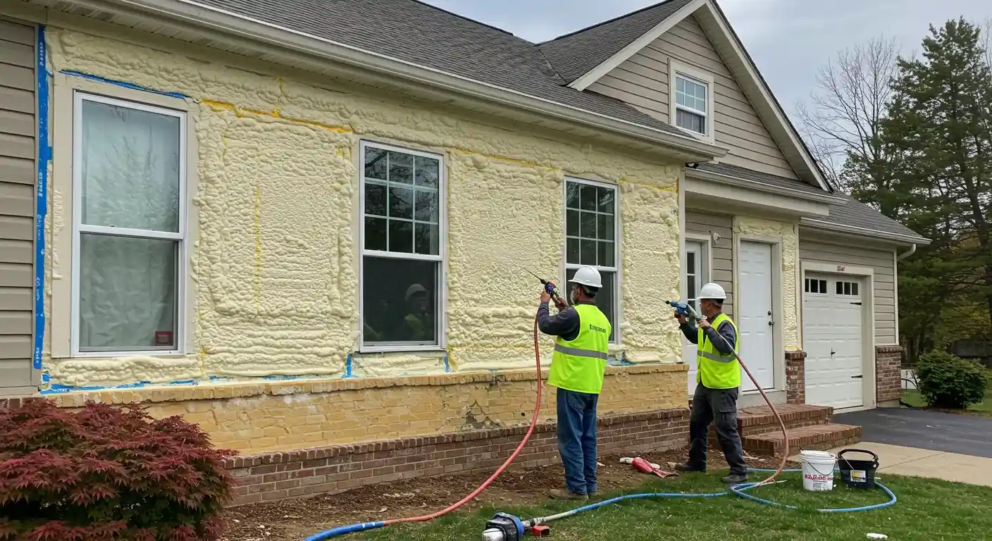 Two men applying spray foam insulation.