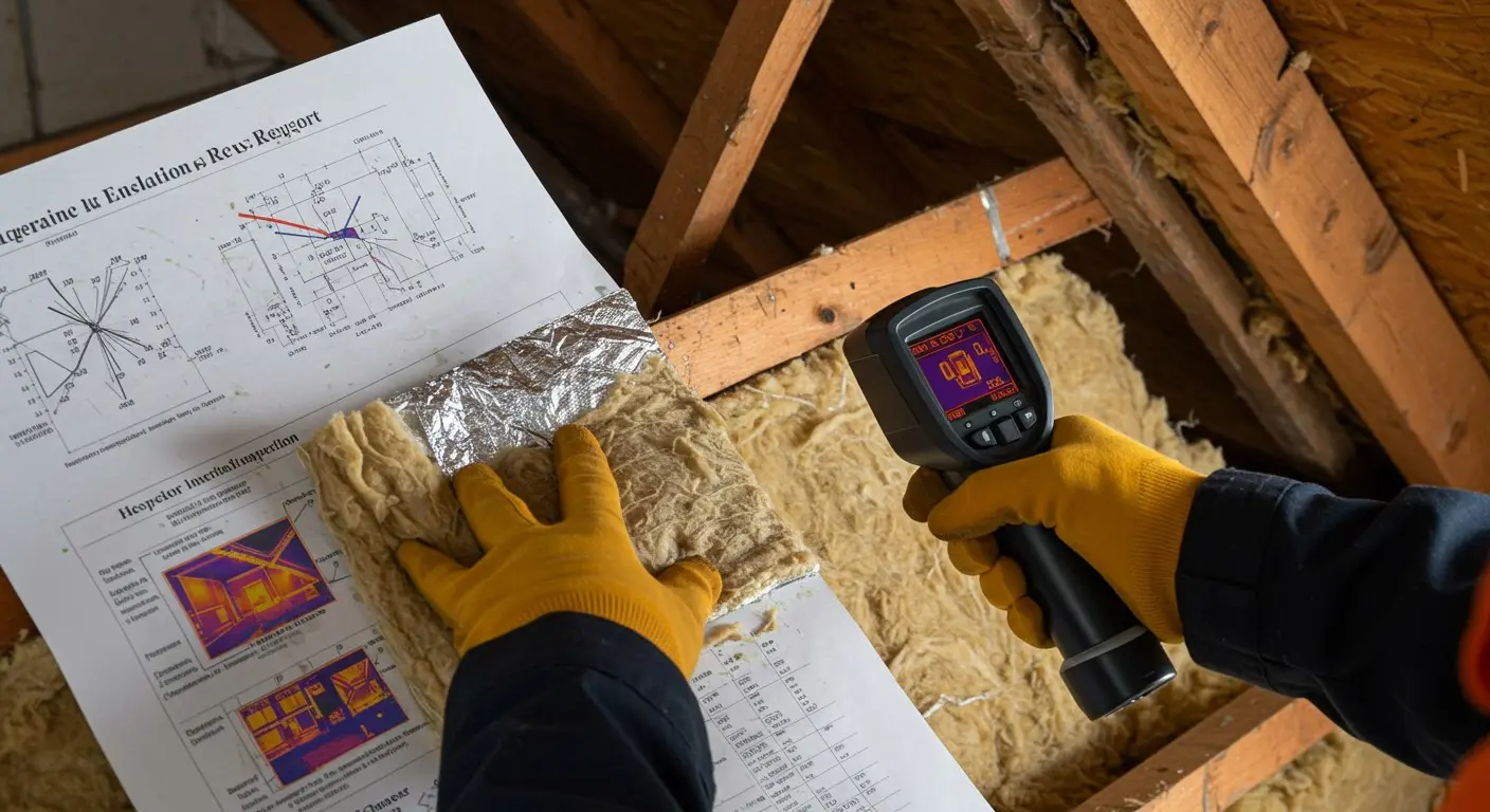 Technician using thermal camera on insulation.