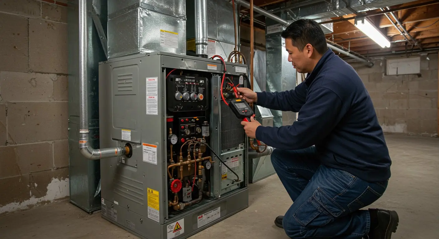 A technician tuning a furnace.