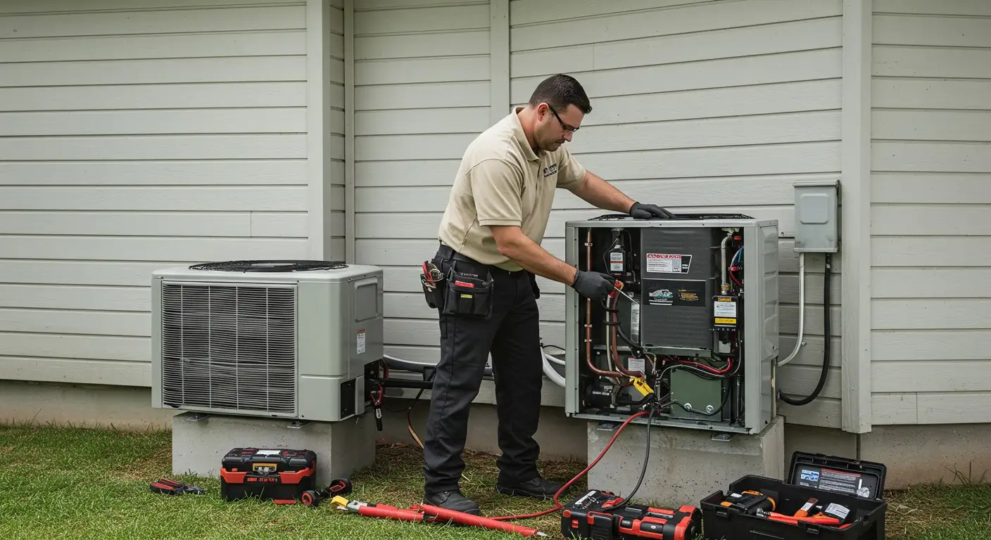 HVAC technician working on residential unit.