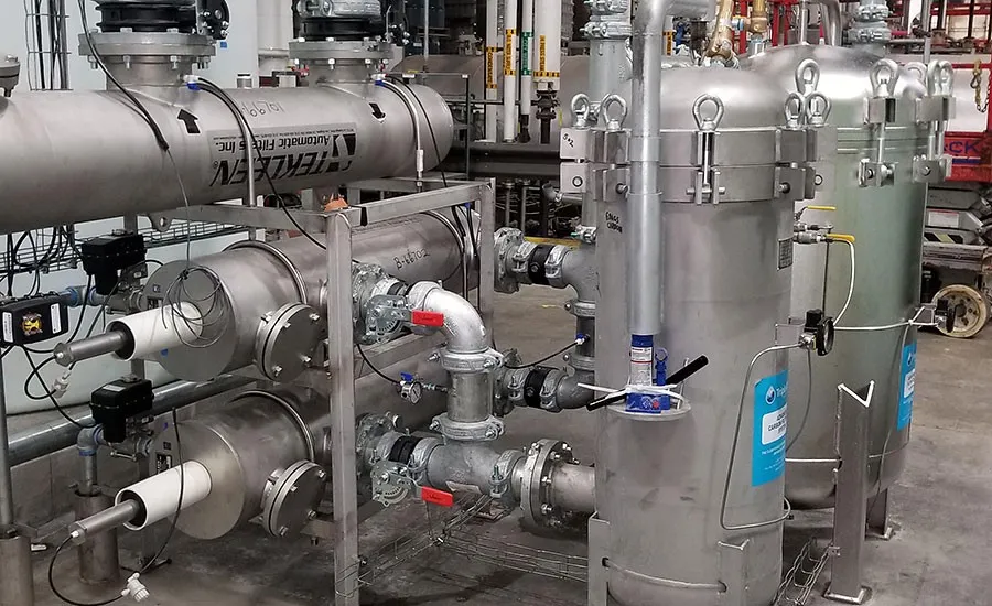 Industrial-scale water filtration equipment installation