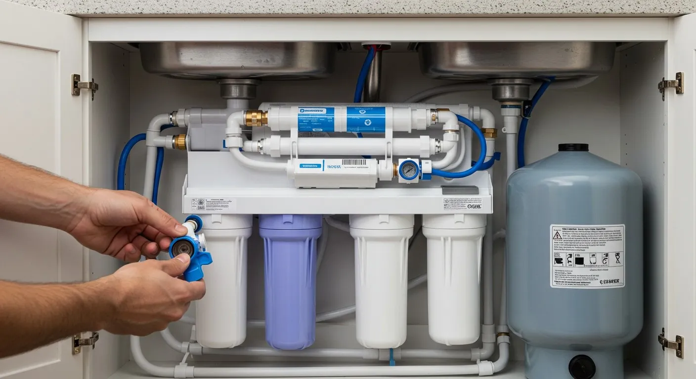 Replacing filter in under-sink RO system.