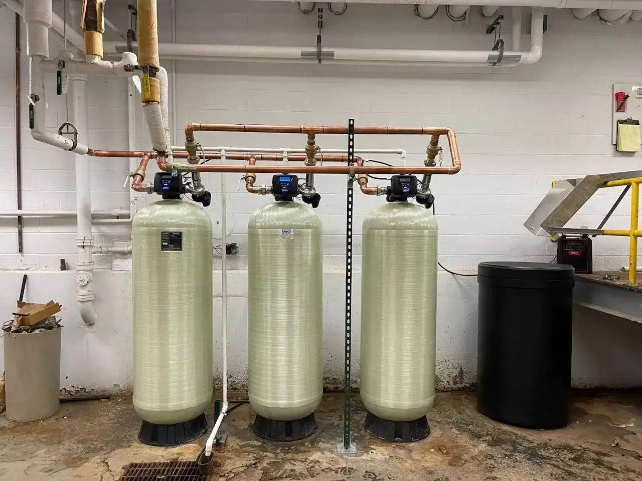 Three industrial water treatment tanks installed