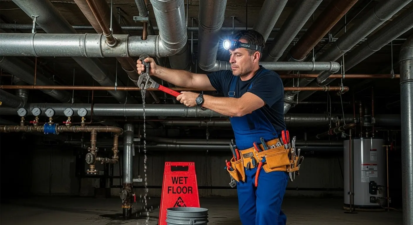 Technician adjusts large red valve assembly.