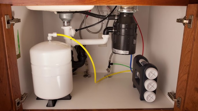 RO water filter system under sink.