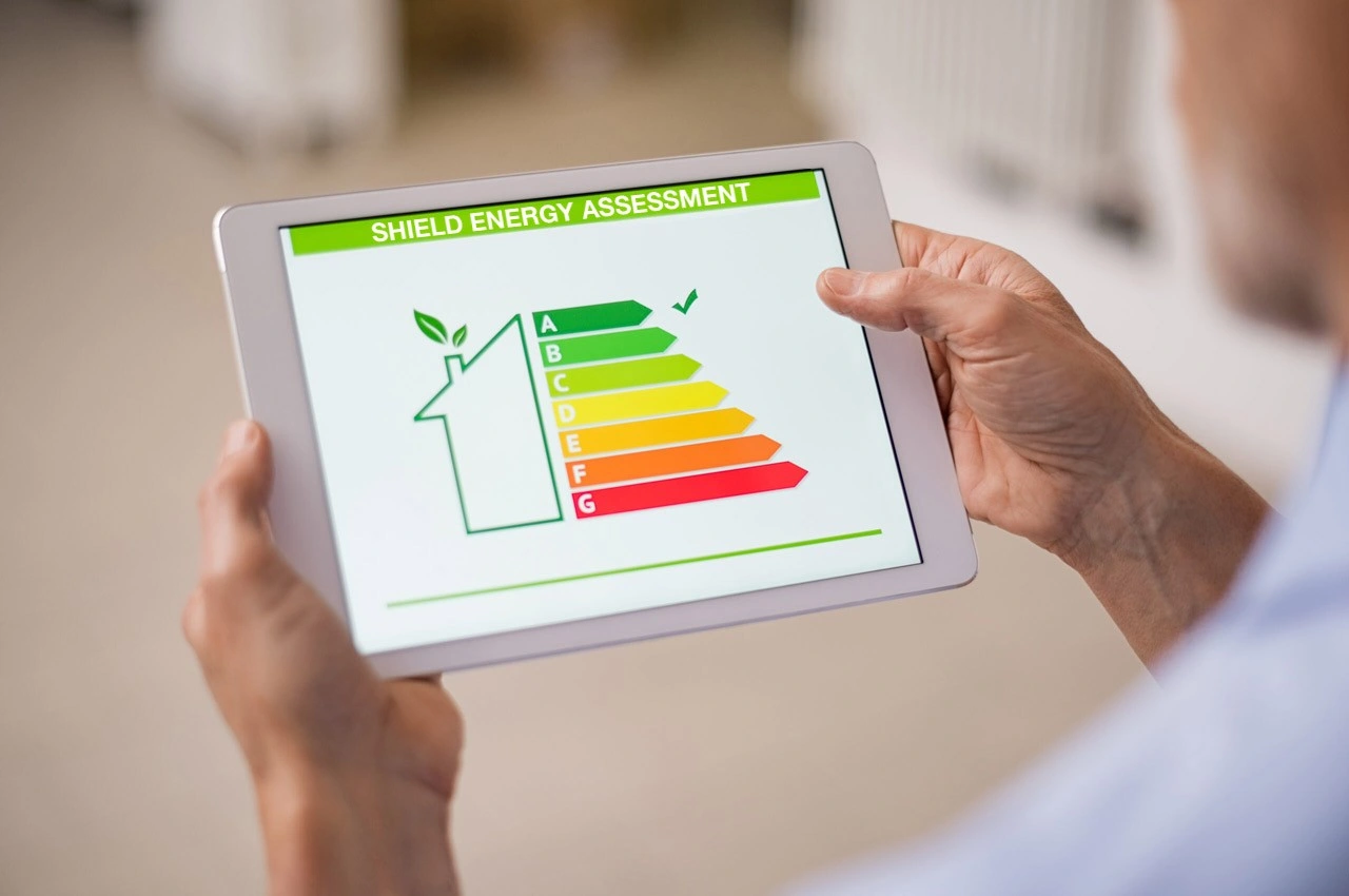 Man checking home energy efficiency assessment.