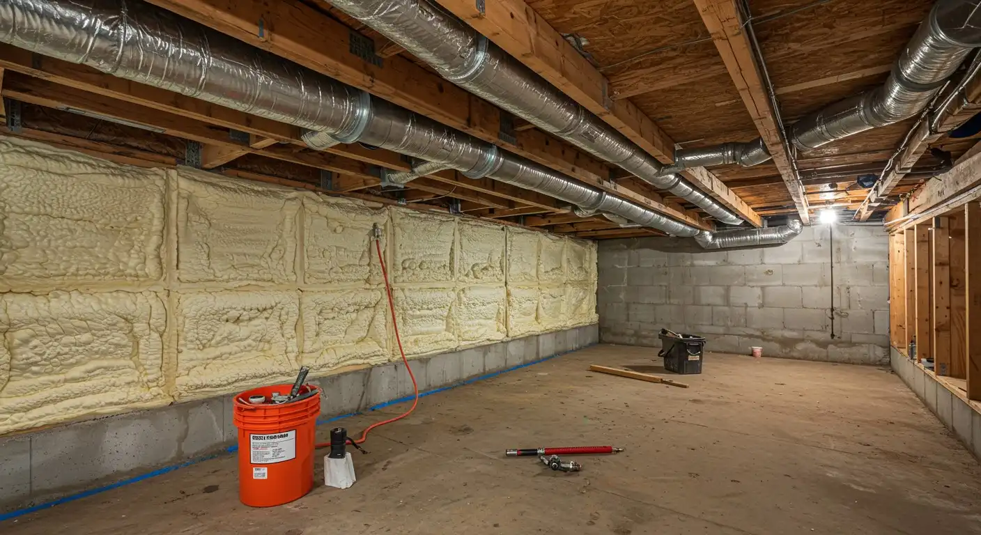 A finished foam-insulated basement.