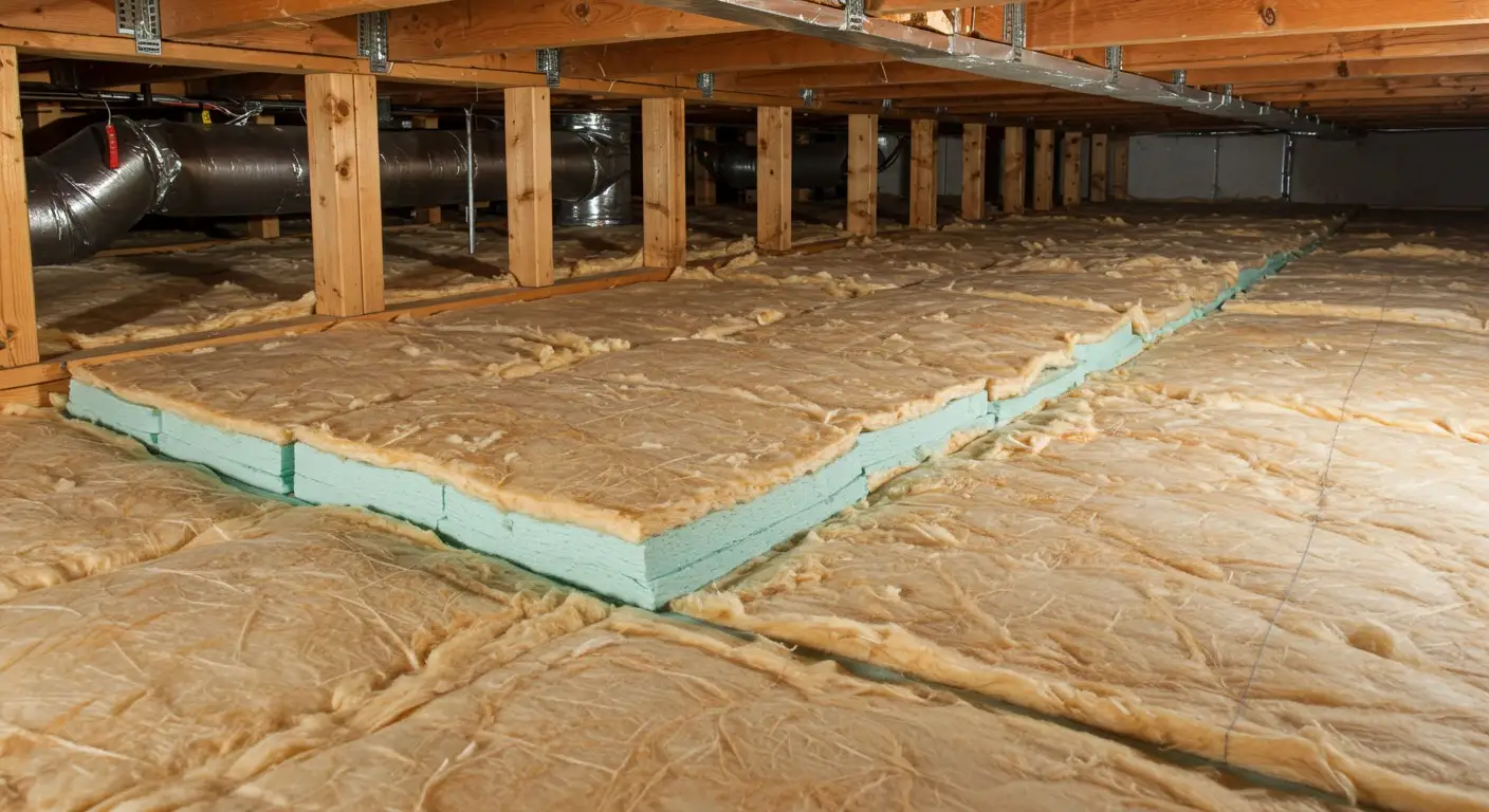 Layered fiberglass and foam insulation.