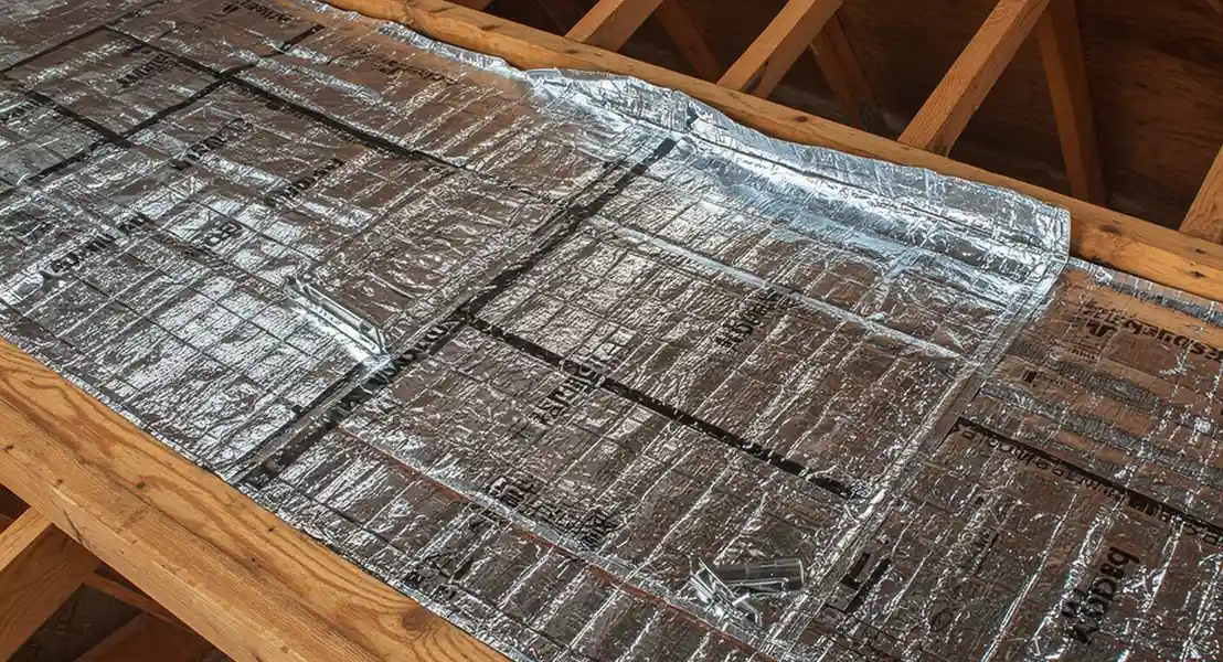 Radiant barrier installed on rafters.